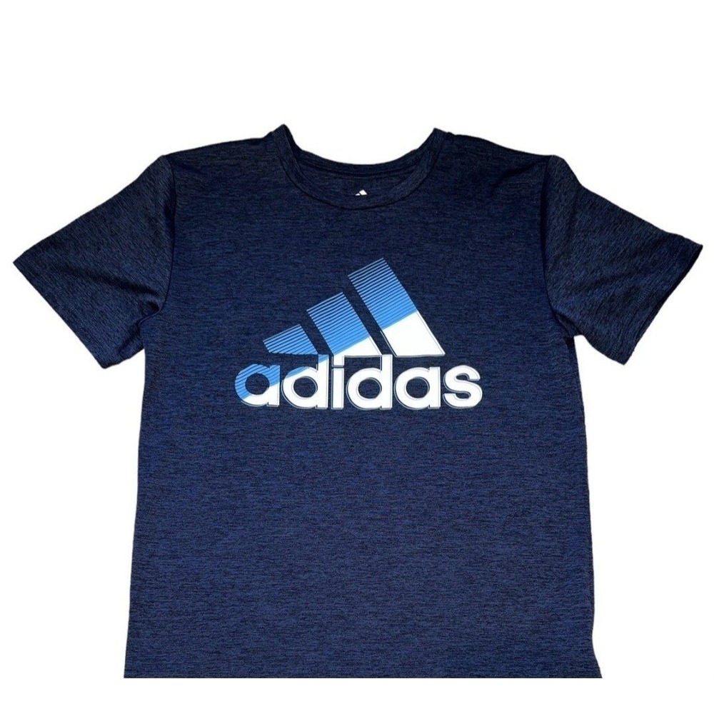 Adidas Big Boys Navy Performance Active Short Sleeve Logo Tee Shirt Size 8